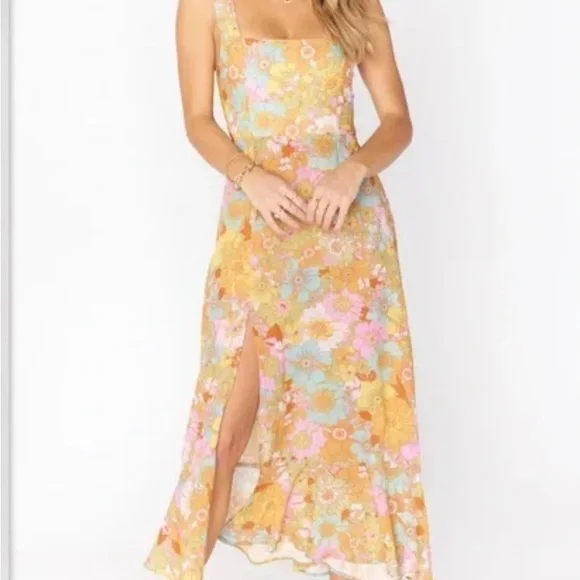 Show Me Your MuMu Pastel Floral Square-Neck Maxi Dress in Yellow - Picture 1 of 9